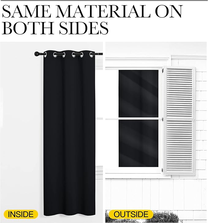 NICETOWN Patio Blackout Long Curtain Shades, 2 Panels, 55 inches x 120 inches, Black, Summer Home Decoration Thermal Insulated Grommet Blackout Draperies/Drapes for Kitchen