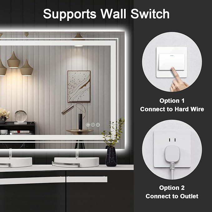 27x35 LED Bathroom Mirror with Front and Backlight, Dimmable Lighted Bathroom Vanity Mirror with Anti-Fog, Memory Function,Tempered Glass(Horizontal/Vertical)