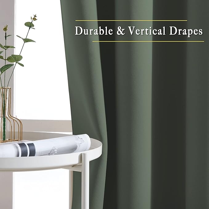 NICETOWN Blackout Bedroom Curtains 66 inches Long, Grommet Light Reducing Thermal Window Treatments Solid Room Darkening for Living Room, Set of 2, W66 x L66, Dark Mallard