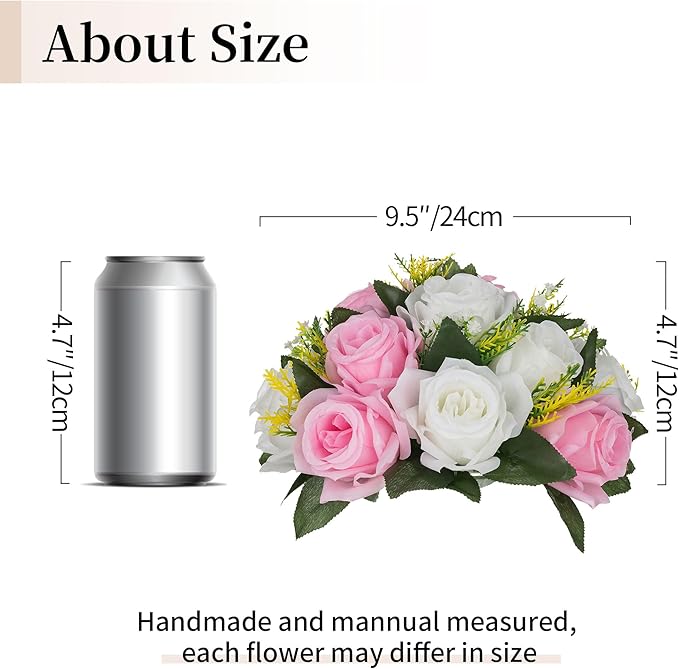 BLOSMON Flower Balls Rose Centerpieces: 6 Pcs 9.5 Inch Pink Fake Flowers Kissing Balls Decor Artificial Wedding Floral Arrangements Silk Flower Bouquet with Base Home Party Room Table DIY Decorations