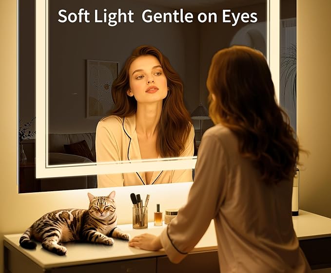 40"x30" LED Bathroom Mirror with Anti-Fog, Stepless Dimmable Lights, 3 Color Modes, Shatter-Proof Tempered Glass, Memory Function & Waterproof Design