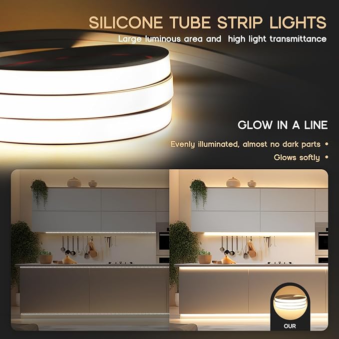 LED Strip Lights Daylight White 6000K,32.8ft 110-120V Neon Rope Lights,Flexible Silicone Outdoor Waterproof Neon Strip Lights for Bedroom,Mirror,Kitchen Cabinet, Living Room,Halloween Decor