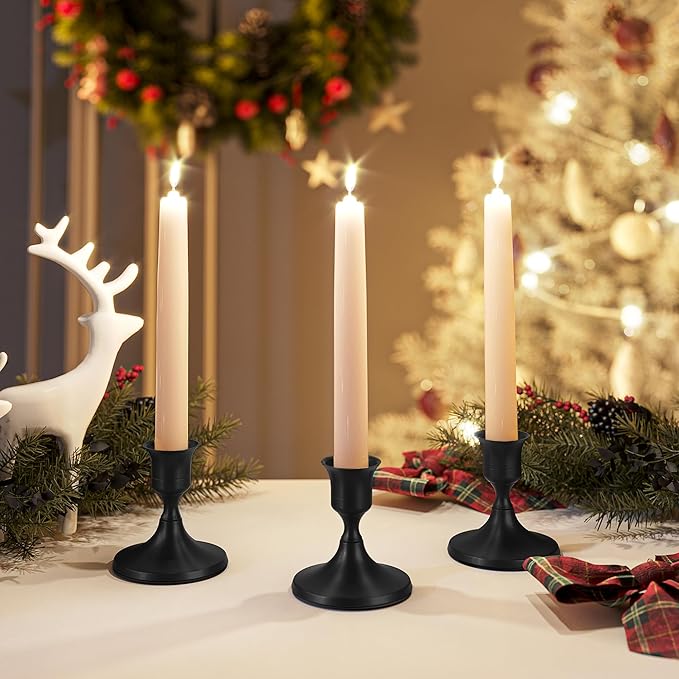 Black Taper Candle Holders Set of 2, Vintage Metal Candlestick Holders for Dinner Room Table Centerpiece or Mantel Wedding Party Decor