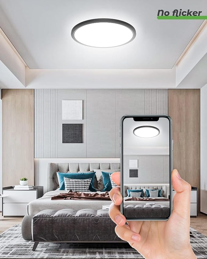 Zemty 2Pack 16.5 Inch LED Flush Mount Light, 36W 4200lm Super Slim Ceiling Light Fixtures, 3000K/4500K/6500K Selectable Ceiling Lamp for Bedroom, Kitchen, Living Room (Black)