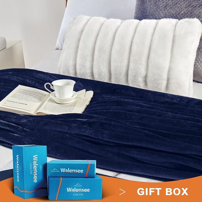 Walensee Fleece Blanket Plush Throw Fuzzy Lightweight (King Size 108x90 Navy Blue) Super Soft Microfiber Flannel Blankets for Couch, Bed, Sofa Ultra Luxurious Warm and Cozy for All Seasons