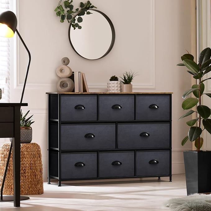 Sorbus Dresser with 8 Drawers - Chest Organizer Unit with Steel Frame Wood Top & Handle Easy Pull Fabric Bins for Clothes - Wide Storage Furniture for Bedroom, Hallway, Living Room, Nursery & Closet