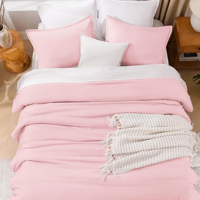 Litanika Pink Comforter Set King Size, 3 Pieces Aesthetic Soft Solid Bedding Comforter Set, All Season Bed Set (104x90In Comforter & 2 Pillowcases)