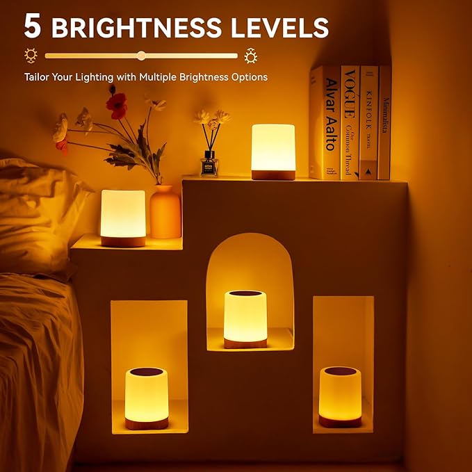 Auxmir LED Night Light Bedside Lamp Touch and Remote Control Dimmable Tabletop 13 Colors Changing 5 Brightness Adjustable Rechargeable Portable Lamp for Baby Kids Bedroom Living Room Outdoor Camping