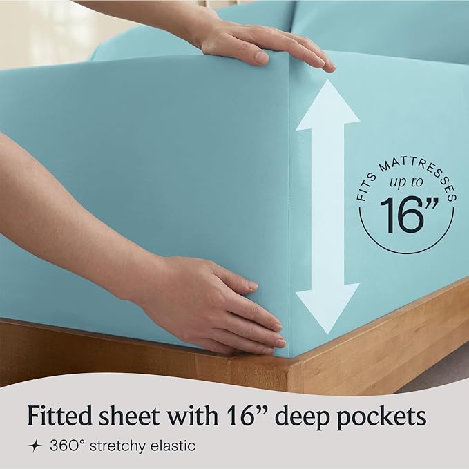 LuxClub 4 PC Full Size Sheet Set Deep Pockets Wrinkle Free Cooling Sheets Machine Washable Hotel Bedding Silky Soft - Aqua Full