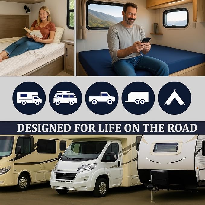 Foamma 12” x 35” x 79” Water Resistant Gel Memory Foam RV Bunk Mattress, Firm High Density Foam Base, Comfortable and Durable Polyester Cover, Truck, Camper, Travel Trailer, Made in USA