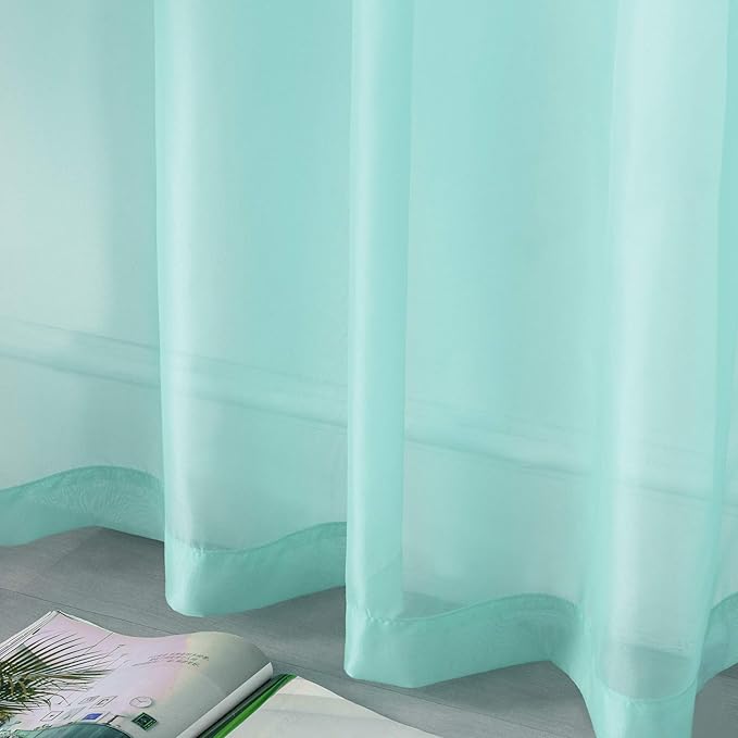 DUALIFE Aqua Sheer Curtain Panels 72 inches Long Grommet Solid Mint Green Soft Touch Semi Window Drapes for Bedroom Living Room(52 X 72 Inch Length 2 Panels Seafoam Green)
