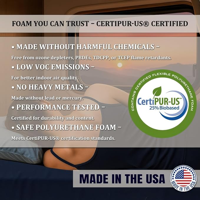 Foamma 7” x 30” x 72” Water Resistant RV Bunk Mattress, Firm High Density Foam, Comfortable and Durable Polyester Cover, Truck, Camper, Travel Trailer, Made in USA