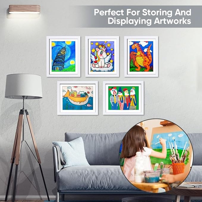 4-Pack Kids Artwork Frames Changeable - Kids Art Frame,Artwork Frames for Kids Art,Children Art Projects Kids Art Frames,8.5x11 Picture Frame for Display Kid Art work,With Storage(White)