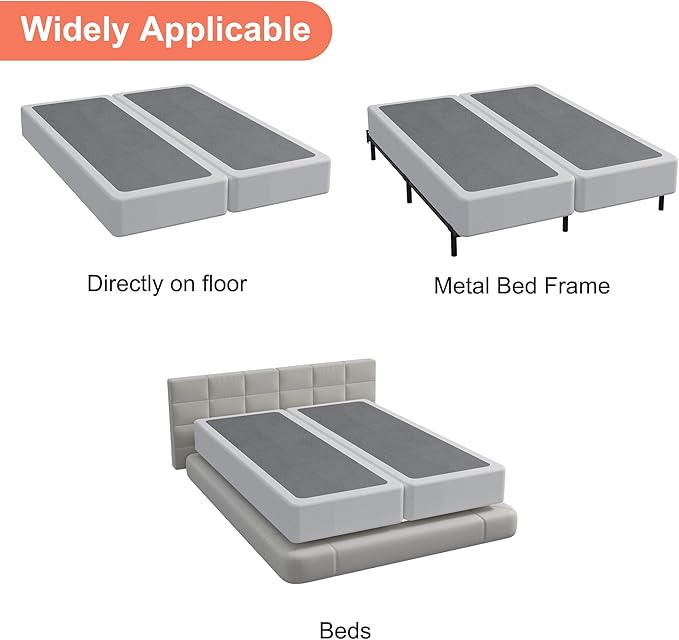 5 Inch Full Size Box Spring, Split Heavy Duty Metal Mattress Foundation with Fabric Cover, Easy Assembly, Quiet & Noise-Free