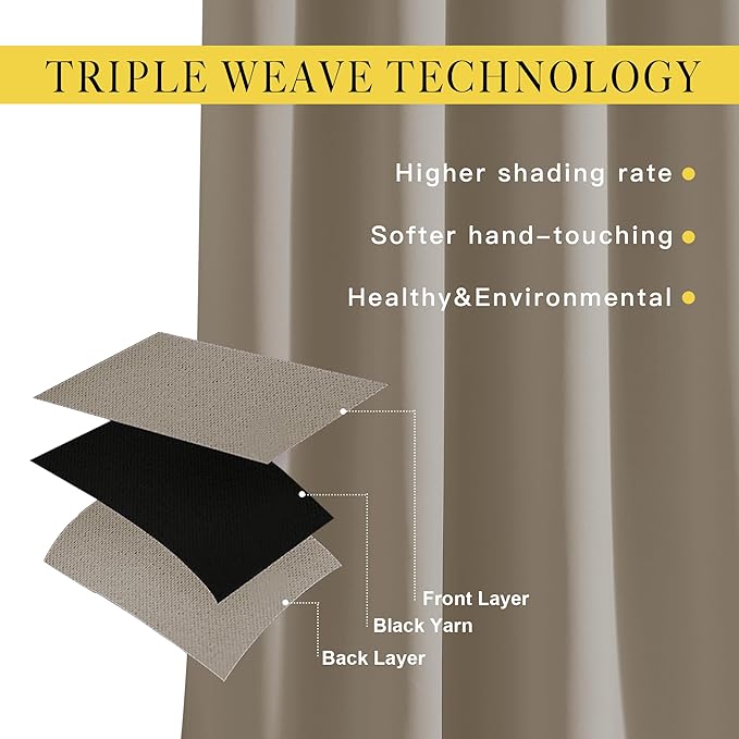 NICETOWN Taupe Blackout Curtains for Living Room, Grommet Thermal Insulated Room Darkening Window Treatments Sound Proof Drapes for Bedroom/Boys Room, 2 Panels, W52 x L90