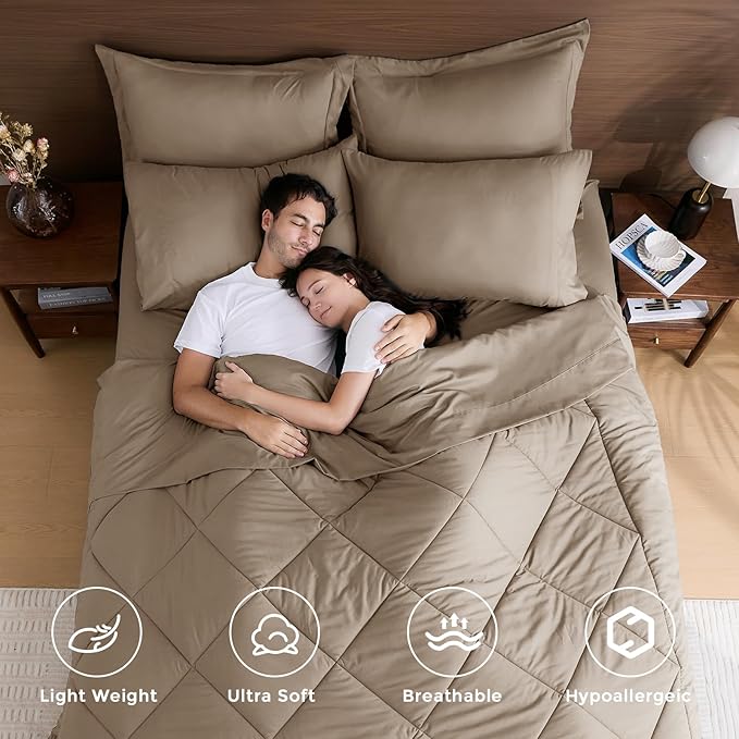HEVUMYI Linen King Comforter Set - 7-Piece All Season Bed in a Bag King, Ultra Soft Bedding Set with Comforter, Flat Sheet, Fitted Sheet, Pillowcases, Pillow Shams
