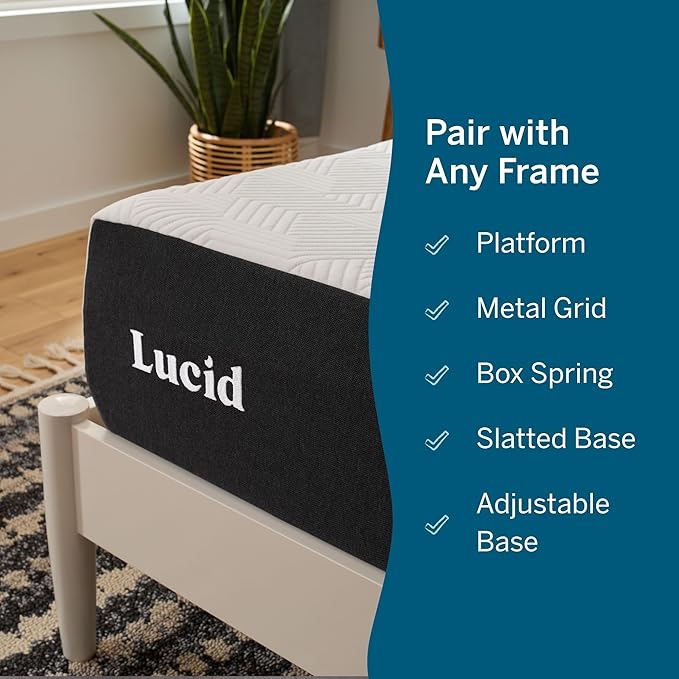Lucid 10 Inch Memory Foam Mattress - Medium Feel - Infused with Refreshing Bamboo Charcoal and Cooling Gel - Bed in a Box - Temperature Regulating - Pressure Relief - Breathable - Queen Size