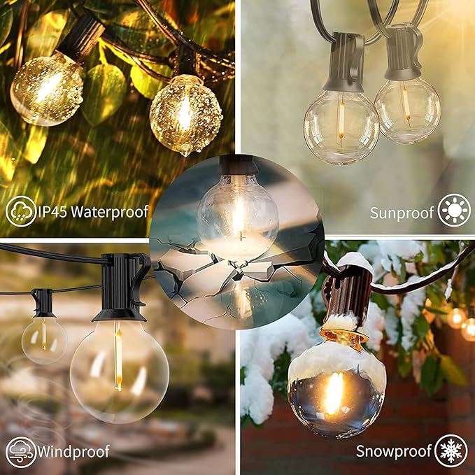Svater Outdoor String Lights 200 FT, Patio Lights with 104 Shatterproof LED Bulbs, Commercial Grade Waterproof Plastic Hanging Light for Bistro Backyard Cafe Market, Warm White 2700K (2 X 100 FT)