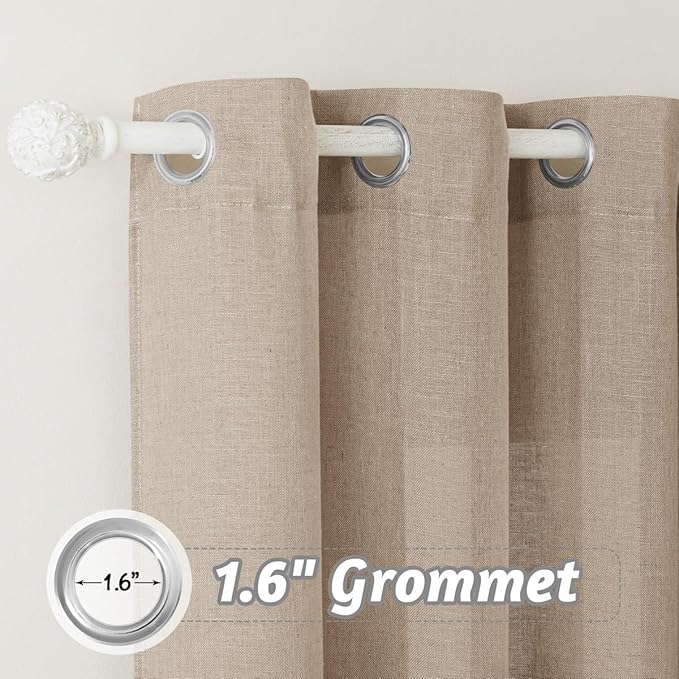 RYB HOME Extra Wide Semi Sheer Curtains, Grommet Easy Sliding Room Divider for Office Bedroom Separation, Large Window Curtains for Sliding Glass Door, Khaki, W 100 x L 95, 1 Pcs