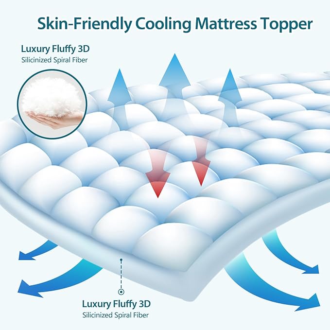CYMULA Queen Mattress Topper for Back Pain - Extra Thick Cooling Mattress Pad Cover for Queen Size Bed - Soft Mattress Protector Pillow Top with 8-21 Inch Deep Pocket 3D Snow Down Alternative Fill