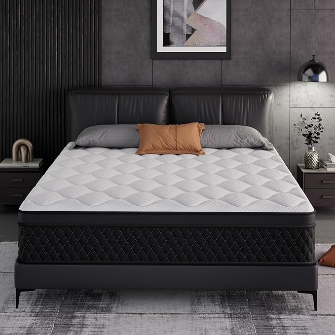 ELEMUSE Queen Mattress, 10 Inch Hybrid Memory Foam Mattress in a Box, Pressure Relieving Comfort, Individual Pocket Springs for Motion Isolation, Medium Firm, CertiPUR-US Certified, Fiberglass Free
