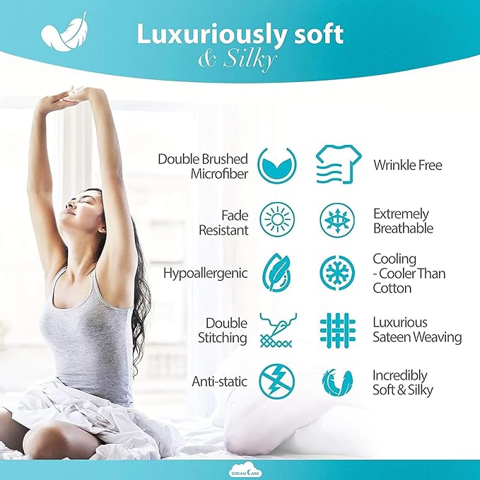 DREAMCARE Queen Sheet Set – 6 pcs Cooling Bed Sheets – up to 21” Deep Pocket Queen Sheets Set – 2500 Supreme Collection – Extra Soft 100% Brushed Microfiber Hotel Luxury with Side Pocket – L Blue