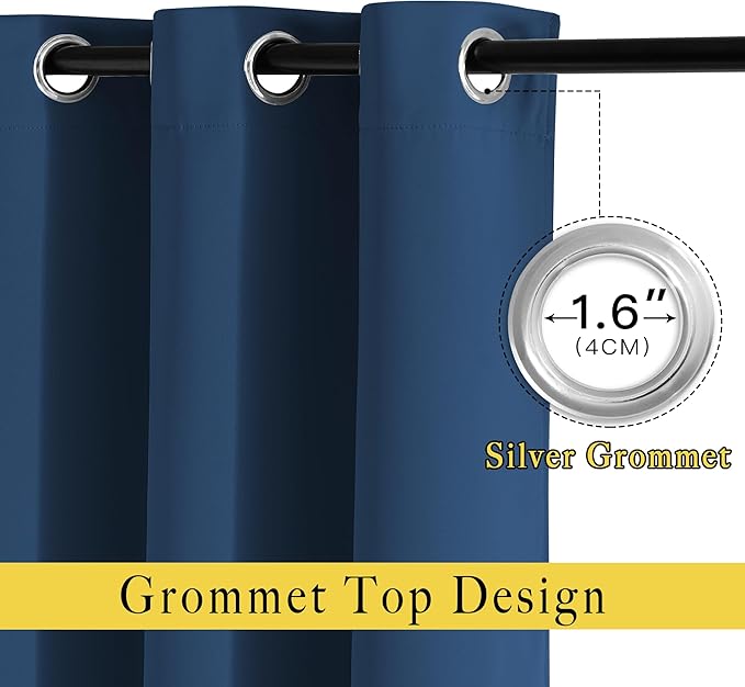 NICETOWN Moroccan Blue Room Darkening Curtains for Living Room, Grommet Thermal Curtains Light & Sound Reducing Window Treatments for Bedroom/Home Family, W46 x L102