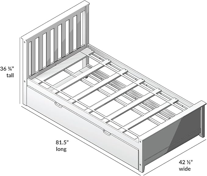 Max & Lily Twin Bed, Wood Bed Frame with Headboard For Kids with Trundle, Slatted, Blue