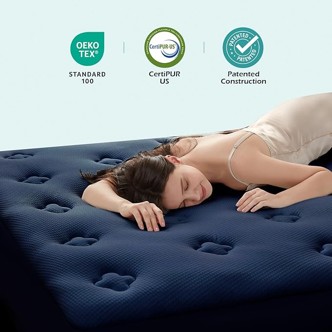 Hansleep Twin Mattress Topper Viscose Derived from Bamboo, Memory Foam Pillow Top Mattress Topper Twin with Deep Pocket, Breathable Mattress Pad for Back Pain Relief, 39" x 75", Navy Blue