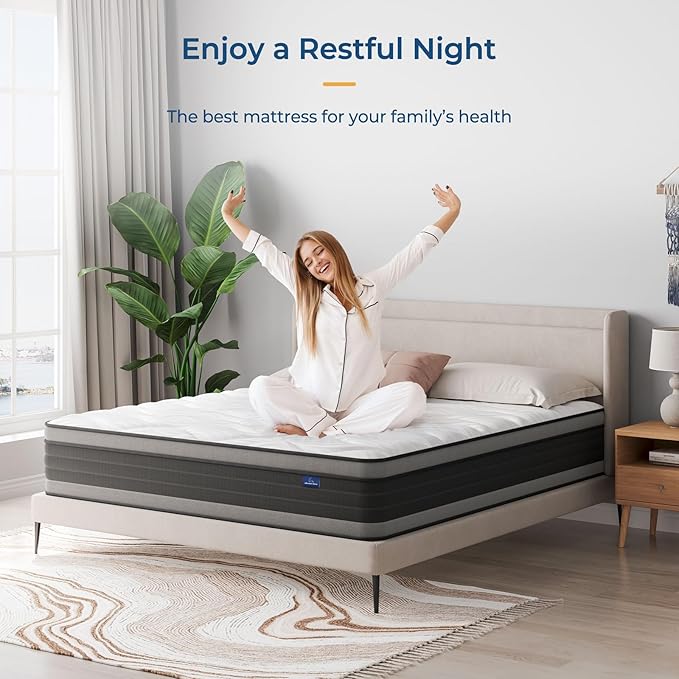 Vesgantti King Mattress, 12 Inch Hybrid King Size Mattress in a Box, Memory Foam and Individually Pocket Spring, Innerspring Mattress for Pressure Relief and Supportive, Medium Firm