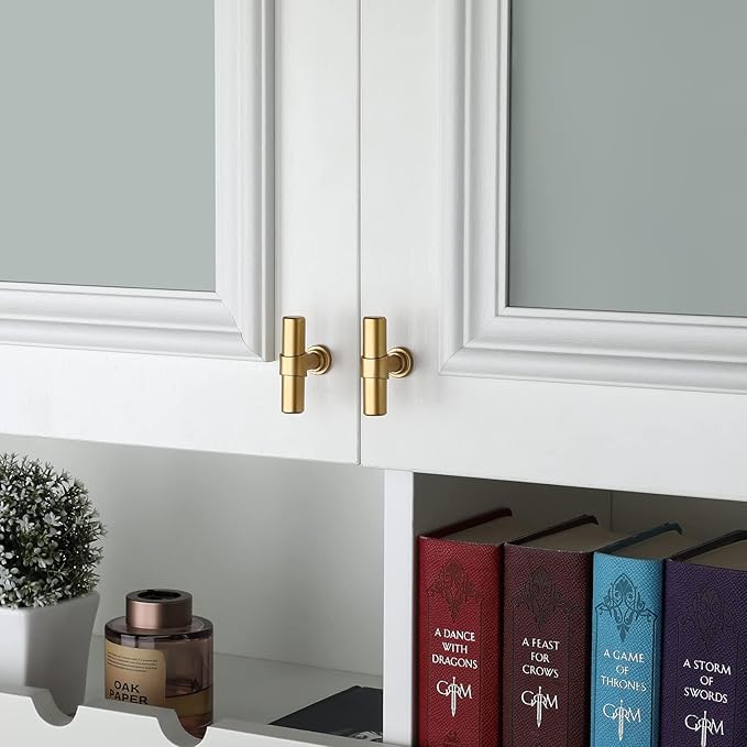 LONTAN 10 Pack Gold Cabinet Knobs Matte Gold Kitchen Cabinet Knobs for Dresser Drawers Brushed Gold T-bar Hardware for Dresser Bathroom