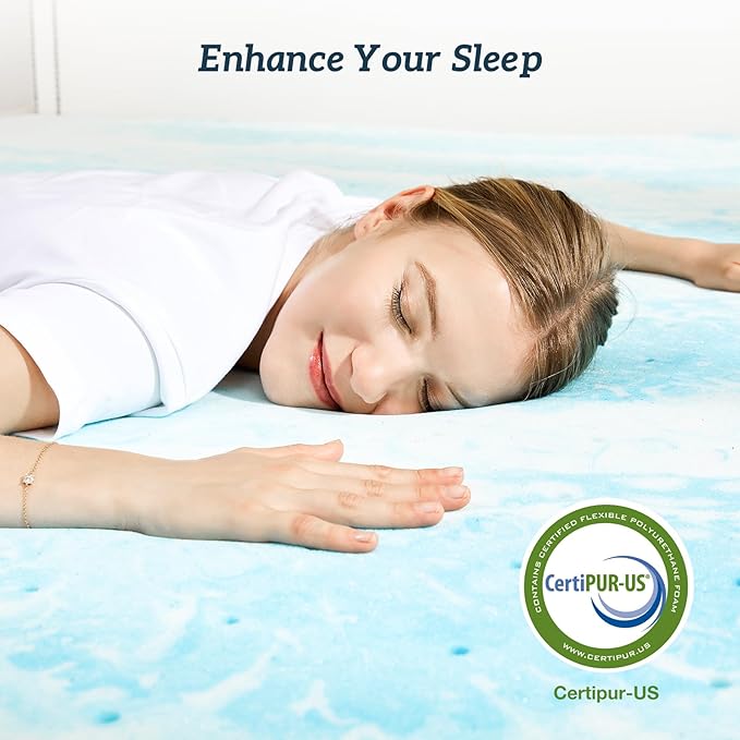 Sweetcrispy Mattress Topper Twin XL, Thick Cooling Gel Infused Memory Foam Bed Toppers for Twin XL Size Bed, 2 Inch Soft Mattress Pads for Sleeper Sofa, RV, Camper, CertiPUR-US Certified, Blue
