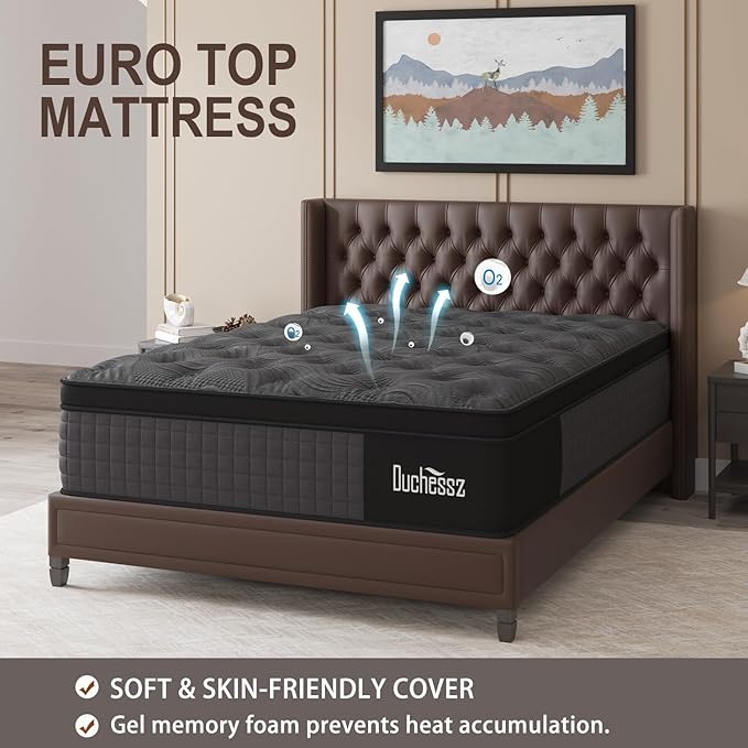 King Mattress, 12 Inch Hybrid Mattresses Black with Gel Memory Foam and Individually Pocket Innerspring Euro Top Medium Firm for Motion Isolation, Edge Support