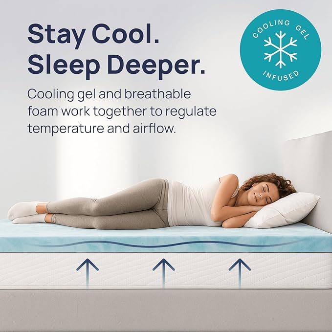 Sure2Sleep Gel Swirl Memory Foam Mattress Topper - 2 Inch, Pressure Relieving, Cooling Comfort - Made in The USA & CertiPUR-US Certified - Softens Firm Beds and Extends Mattress Life - Twin Size
