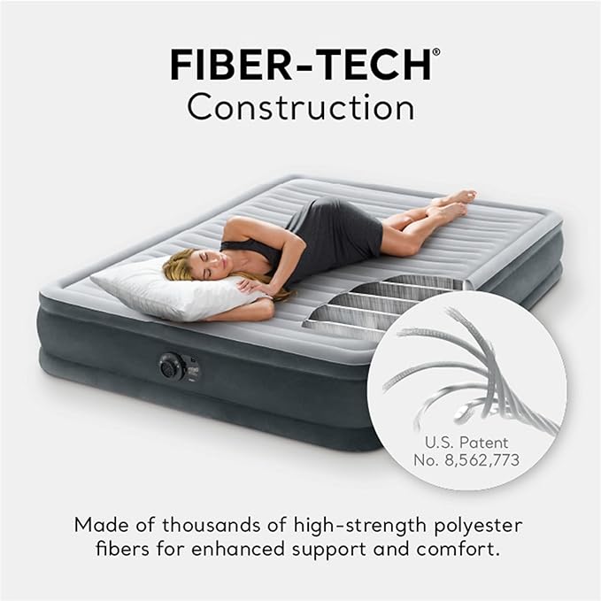Intex Mid-Rise Air Mattress Bed with Built-in Pump, Dura-Beam Deluxe Comfort Plush, Queen - Portable Luxury Travel Airbed for Adults, Camping, Guests