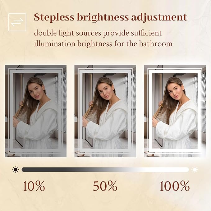 36x36 LED Mirror for Bathroom with Front and Backlit Light Up Digital Mirrors for Wall,Anti Fog,Stepless Dimmable,Tempered Silver Glass Smart Vanity Mirror for Bathroom