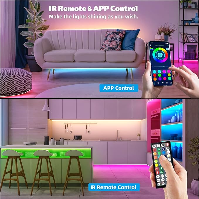 ZOZOO 100ft Led Lights for Bedroom(2 Rolls of 50ft), Smart RGB Led Strip Lights with 44-Key Remote & APP Control Music Sync with Color Changing for Home Party Festival Decoration