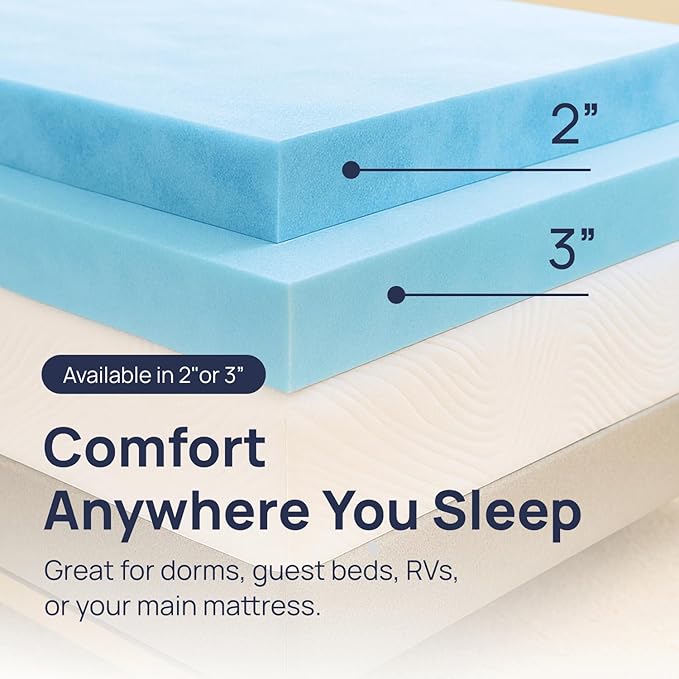 Sure2Sleep Gel Swirl Memory Foam Mattress Topper - 2 Inch, Pressure Relieving, Cooling Comfort - Made in The USA & CertiPUR-US Certified - Softens Firm Beds and Extends Mattress Life - Twin Size