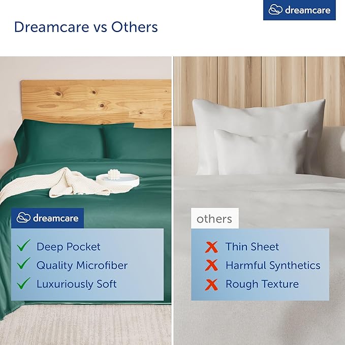 DREAMCARE King Size Sheets Set – 4 pcs Cooling Sheets – up to 21” Deep Pocket King Sheet Set – Hotel Luxury Sheets & Pillowcases – Superior Softness 100% Microfiber with Side Pocket - Emerald Green