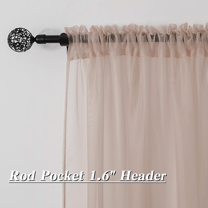HUTO Blush Pink Sheer Curtains 45 inches Long for Bedroom Top Rod Pocket Sheer Window Panels Curtains for Nursery Living Room 52 by 45 Inch Length Set of 2