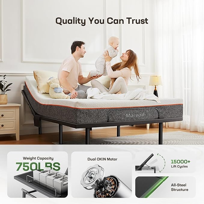 Marsail MS01-1 Queen Adjustable Bed Base with Massage, 4 Ports USB A&C Bed Frame with Under-Bed Nightlight, 3 Minutes Fast Assembly, Wireless Control Adjustable Bed with 4 Height Options