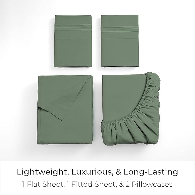 Mellanni Full Sheets Set - 4 PC Iconic Collection Bedding - Hotel Luxury, Extra Soft, Cooling Bed Sheets - Wrinkle, Fade, Stain Resistant (Full, Sage)