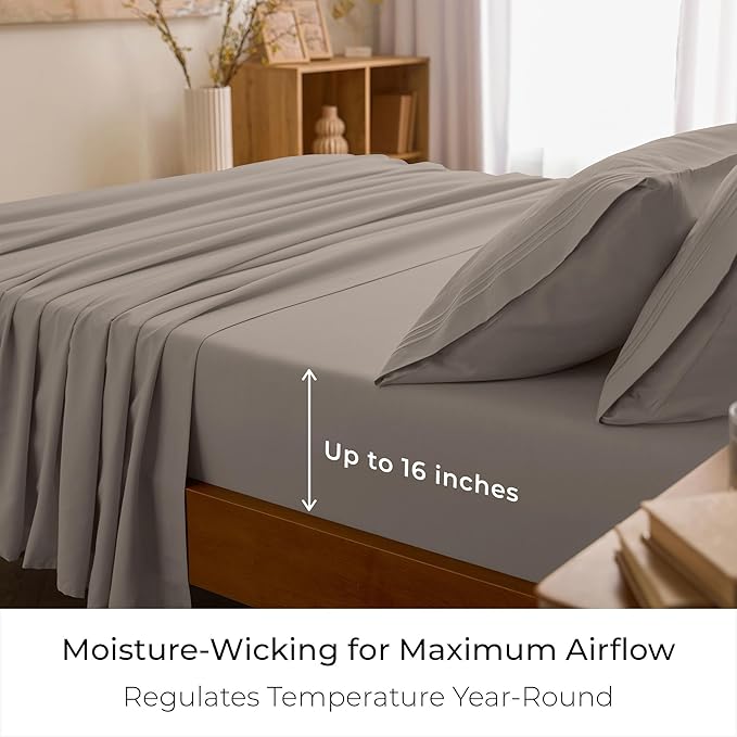 Mellanni California King Sheets Set - 4 PC Iconic Collection Bedding - Hotel Luxury, Extra Soft, Cooling Bed Sheets - Wrinkle, Fade, Stain Resistant (Cal King, Tan)