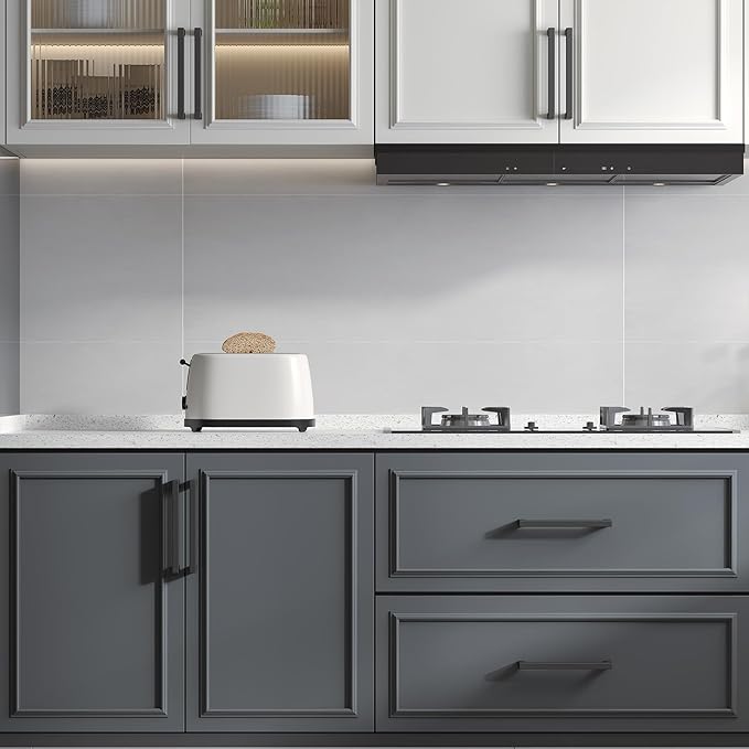 goldenwarm 35 Pack 10 Inch Black Cabinet Handles Matte Black Drawer Pulls Stainless Steel Cabinets Hardware Square Bar Modern for Kitchen Bathroom Cupboard