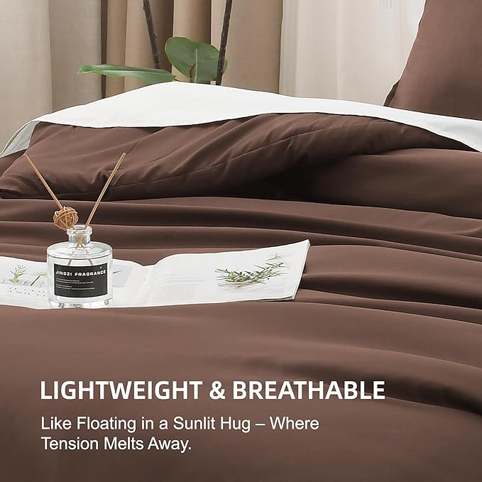 Litanika Brown Comforter Set Twin/Twin XL Size, 2 Pieces Lightweight Solid Bedding Comforter Set, All Season Fluffy Bed Set (66x90In Comforter & 1 Pillowcase)