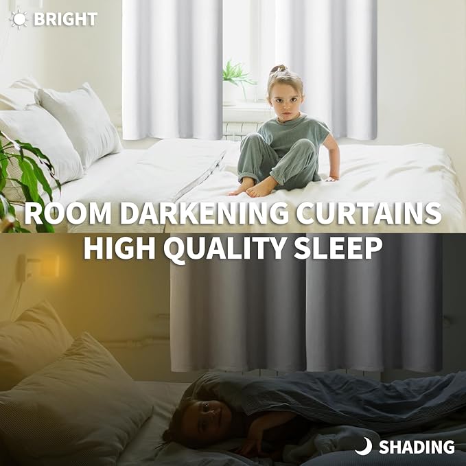 BGment Room Darkening Curtains 45 Inches Long - Grommet Thermal Insulated Drapes Small Window Treatment Panels for Kitchen Bedroom, 2 Panels, 38 x 45 Inch, Pure White