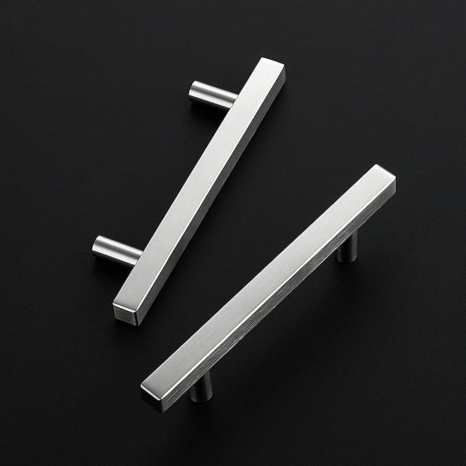 Ravinte Brushed Nickel Cabinet Handles 5 Pack 3-3/4 inch Satin Nickel Square Cabinet Pulls Silver Hardware for Kitchen Cabinets 6 inch Overall Length Stainless Steel Drawer Pulls