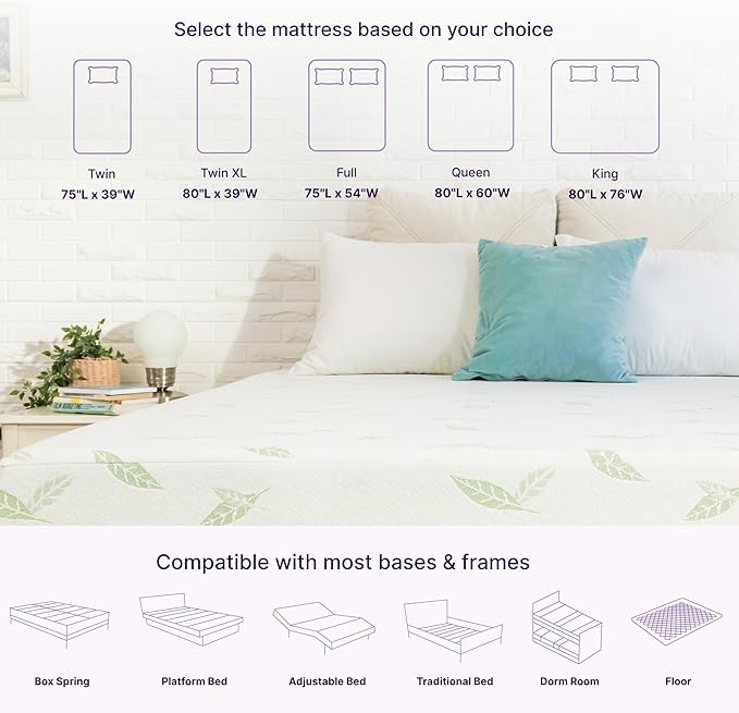NapQueen Twin Size, 8 Inch Anula Green Tea Infused Memory Foam Mattress, Bed in a Box, CertiPUR-US Certified Mattress