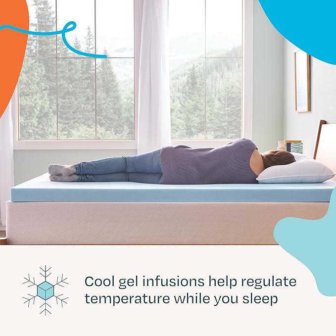 LINENSPA Memory Foam Mattress Topper - 3 Inch Gel Infused Memory Foam - Plush Feel - Cooling and Pressure Relieving - CertiPUR Certified - Dorm Room Essentials - Twin Size