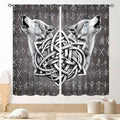 Viking Curtains, Gothic Nordic Wolf Celtic Rune Scandinavian Viking Runes Norse Mythology Aesthetic Retro Drapery for Bedroom Living Room Bathroom Window 2 Panel Set, 42"x63" Inch